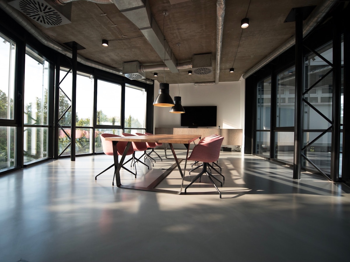 Private office meeting around a conference table